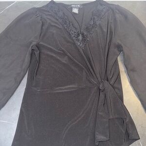 Black Lace V-Neck Wrap Top